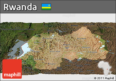 Satellite Panoramic Map of Rwanda, darken, land only