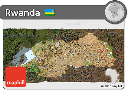 Satellite Panoramic Map of Rwanda, darken, land only