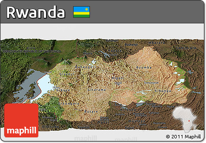 Satellite Panoramic Map of Rwanda, darken, land only