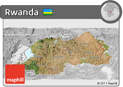 Satellite Panoramic Map of Rwanda, lighten, desaturated