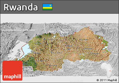 Satellite Panoramic Map of Rwanda, lighten, desaturated