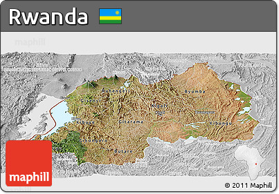 Satellite Panoramic Map of Rwanda, lighten, desaturated