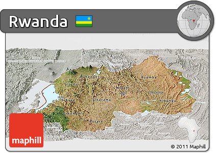 Satellite Panoramic Map of Rwanda, lighten, semi-desaturated, land only