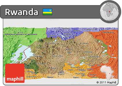 Satellite Panoramic Map of Rwanda, political shades outside