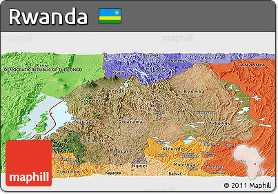 Satellite Panoramic Map of Rwanda, political shades outside
