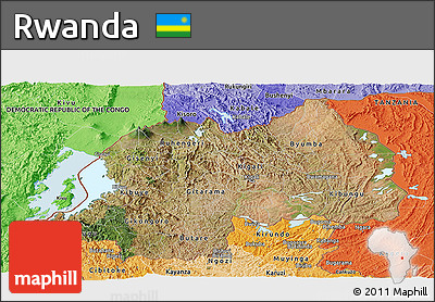Satellite Panoramic Map of Rwanda, political shades outside