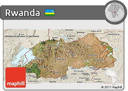 Satellite Panoramic Map of Rwanda, shaded relief outside