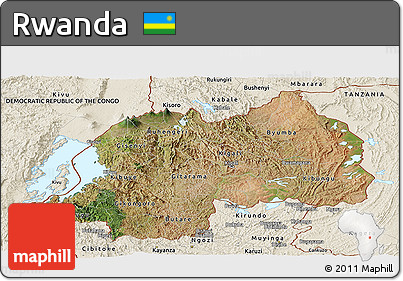 Satellite Panoramic Map of Rwanda, shaded relief outside