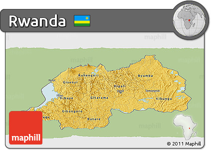 Savanna Style Panoramic Map of Rwanda, single color outside