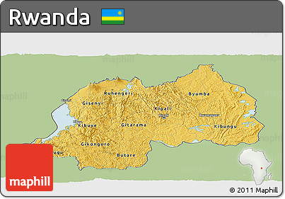 Savanna Style Panoramic Map of Rwanda, single color outside