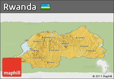Savanna Style Panoramic Map of Rwanda, single color outside