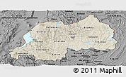 Shaded Relief Panoramic Map of Rwanda, darken, desaturated, land only