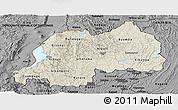 Shaded Relief Panoramic Map of Rwanda, darken, desaturated