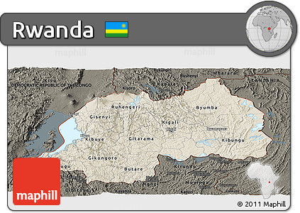 Shaded Relief Panoramic Map of Rwanda, darken