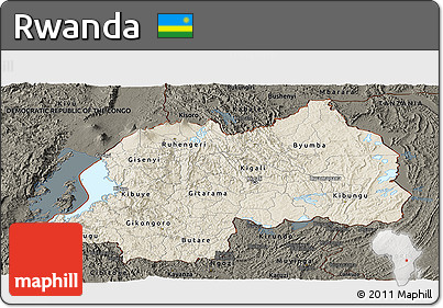 Shaded Relief Panoramic Map of Rwanda, darken