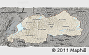 Shaded Relief Panoramic Map of Rwanda, darken, semi-desaturated