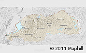 Shaded Relief Panoramic Map of Rwanda, lighten, desaturated, land only