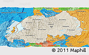 Shaded Relief Panoramic Map of Rwanda, political outside, shaded relief sea