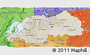 Shaded Relief Panoramic Map of Rwanda, political shades outside, shaded relief sea