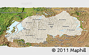 Shaded Relief Panoramic Map of Rwanda, satellite outside, shaded relief sea
