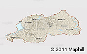 Shaded Relief Panoramic Map of Rwanda, single color outside, satellite sea
