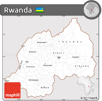 Classic Style Simple Map of Rwanda, cropped outside