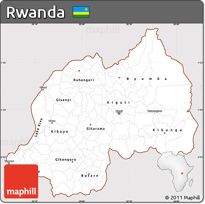 Classic Style Simple Map of Rwanda, cropped outside
