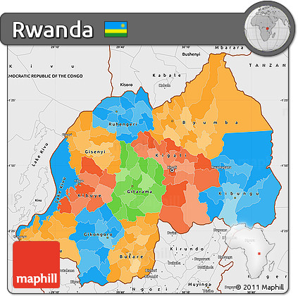 Political Simple Map of Rwanda, single color outside, borders and labels