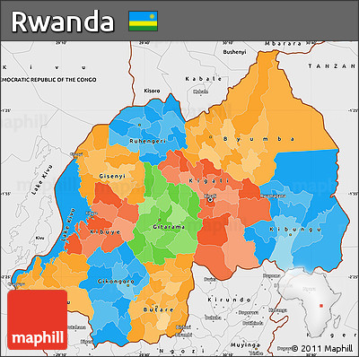 Political Simple Map of Rwanda, single color outside, borders and labels