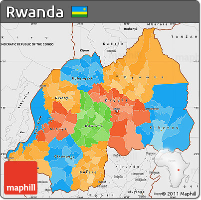 Political Simple Map of Rwanda, single color outside, borders and labels