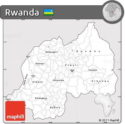 Silver Style Simple Map of Rwanda, cropped outside