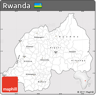 Silver Style Simple Map of Rwanda, cropped outside