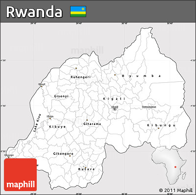 Silver Style Simple Map of Rwanda, cropped outside