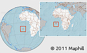 Gray Location Map of Saint Helena, highlighted continent, within the entire continent, hill shading