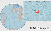 Savanna Style Location Map of Saint Helena, gray outside, hill shading outside