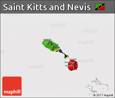 Flag 3D Map of Saint Kitts and Nevis, flag centered