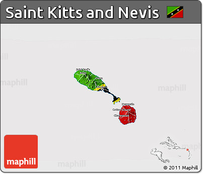 Flag 3D Map of Saint Kitts and Nevis, flag centered