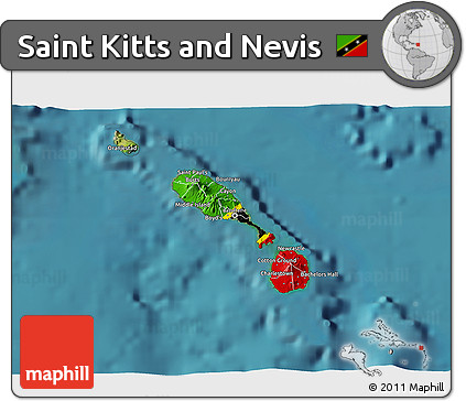 Flag 3D Map of Saint Kitts and Nevis, satellite outside