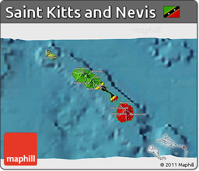 Flag 3D Map of Saint Kitts and Nevis, satellite outside