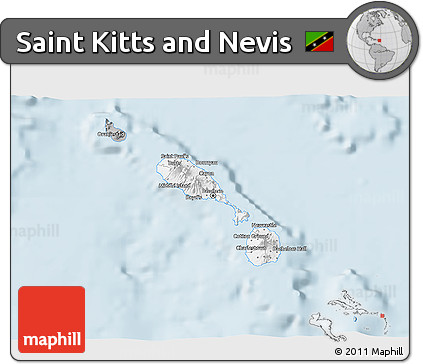 Gray 3D Map of Saint Kitts and Nevis