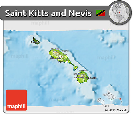 Physical 3D Map of Saint Kitts and Nevis, darken, land only