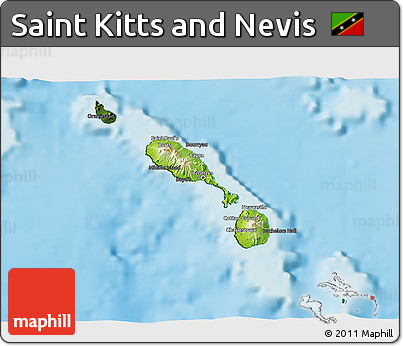 Physical 3D Map of Saint Kitts and Nevis, darken, land only
