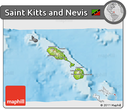 Physical 3D Map of Saint Kitts and Nevis, desaturated, land only