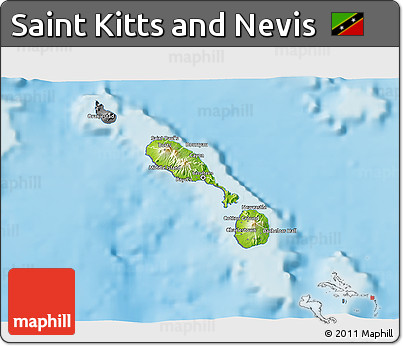 Physical 3D Map of Saint Kitts and Nevis, desaturated, land only