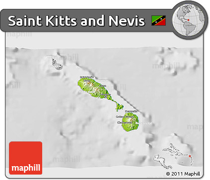 Physical 3D Map of Saint Kitts and Nevis, lighten, desaturated