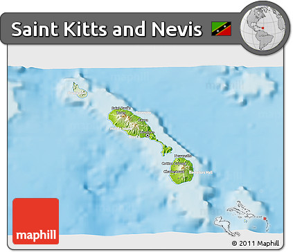 Physical 3D Map of Saint Kitts and Nevis, lighten, land only