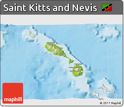 Physical 3D Map of Saint Kitts and Nevis, lighten, land only