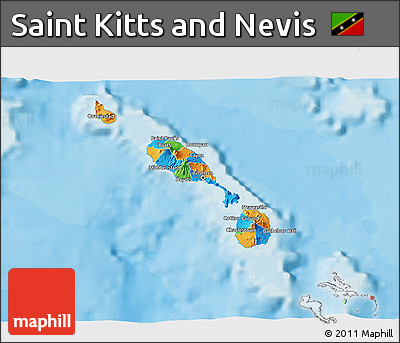 Political 3D Map of Saint Kitts and Nevis