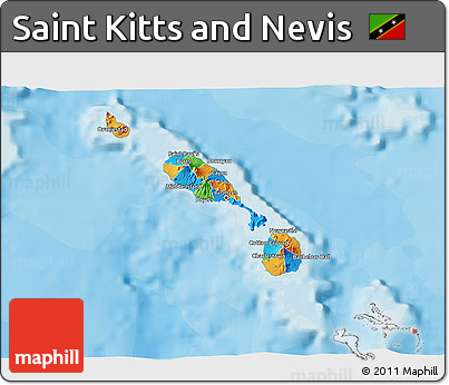 Political 3D Map of Saint Kitts and Nevis