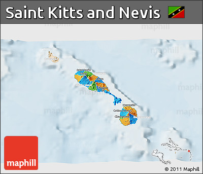 Political 3D Map of Saint Kitts and Nevis, lighten